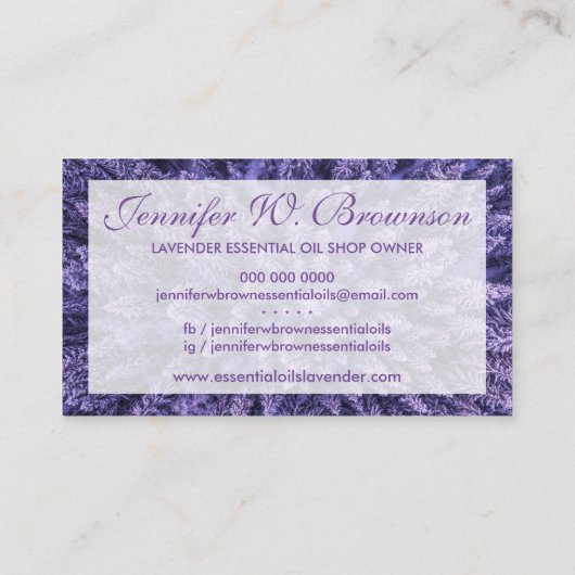 ラベンダーフォトロゴパープルエッセンシャル油 名刺 (裏面)