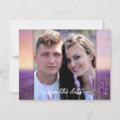 ラベンダーフォトQRコード日付カードを保存 案内状 (正面)