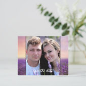 ラベンダーフォトQRコード日付カードを保存 案内状 (スタンド正面)