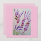 ラベンダーフラワーとビー水彩誕生日カード (正面/裏面)