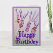 ラベンダーフラワーとビー水彩誕生日カード カード (正面)