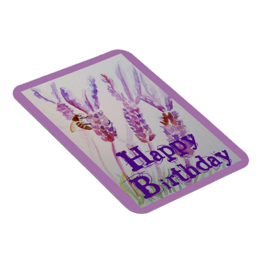 ラベンダーフラワーとビー水彩誕生日カード マグネット (右側)