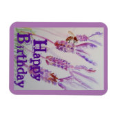 ラベンダーフラワーとビー水彩誕生日カード マグネット (横)