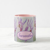 ラベンダーフラワーとビー水彩誕生日マグカップ マグカップ (中央)