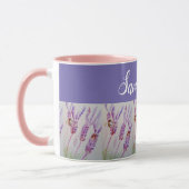 ラベンダーフラワーとビー水彩誕生日マグカップ マグカップ (左)