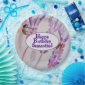 ラベンダーフラワーとビー水彩誕生日 ペーパープレート (パーティー)