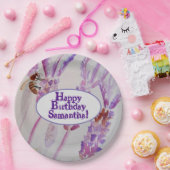 ラベンダーフラワーとビー水彩誕生日 ペーパープレート (パーティー)