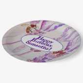 ラベンダーフラワーとビー水彩誕生日 ペーパープレート (アングル)