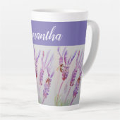 ラベンダーフラワーアンドビーウォーターカラー誕生日 カフェラテマグ (右アングル)