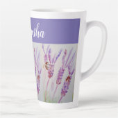 ラベンダーフラワーアンドビーウォーターカラー誕生日 カフェラテマグ (右)