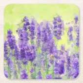 ラベンダーフラワーイエローウォーターカラーフローラ スクエアペーパーコースター (正面)