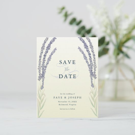 ラベンダーフラワーウォーターカラーイエローザデーを保存 案内ポストカード (スタンド正面)