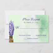 ラベンダーフラワーオンセージグリーン結婚フローラ 出欠カード (正面)