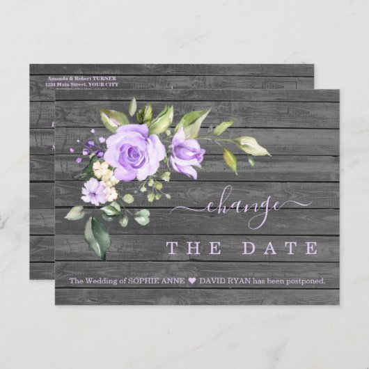 ラベンダーフラワーオールドバ結婚ーンの延期 ポストカード (正面/裏面)