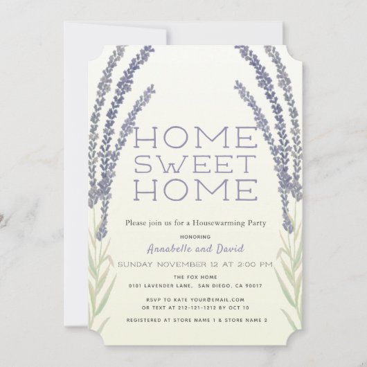 ラベンダーフラワースプリグイエローハウスウォーミングパーティー 招待状 (正面)