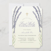 ラベンダーフラワースプリグイエローファースト聖餐式 招待状 (正面)