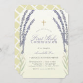 ラベンダーフラワースプリグイエローファースト聖餐式 招待状 (正面/裏面)