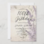 ラベンダーフラワーズウィメンズ100誕生日 招待状 (正面)