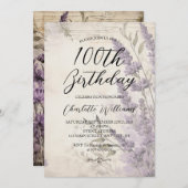 ラベンダーフラワーズウィメンズ100誕生日 招待状 (正面/裏面)