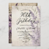 ラベンダーフラワーズウィメンズ90誕生日 招待状 (正面/裏面)