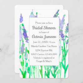 ラベンダーフラワーズウォーターカラーブライダルシャワー 招待状