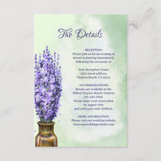 ラベンダーフラワーズセージグリーン結婚フローラ詳細 エンクロージャーカード (正面)