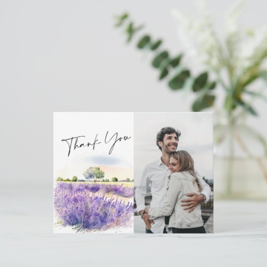 ラベンダーフラワーズフィールドありがとう写真 ポストカード (スタンド正面)