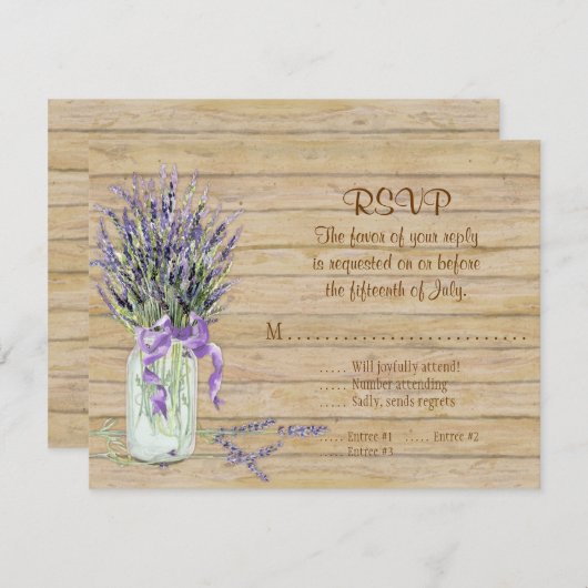 ラベンダーフラワーズメイスンジャー水カラー素朴ウッド 出欠カード (正面/裏面)
