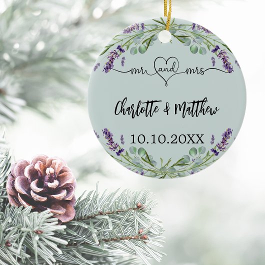 ラベンダーフラワーセージ緑ミセス新し結婚く セラミックオーナメント