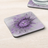 ラベンダーフラワードリームモダン抽象芸術フラクタル コースター (左側)