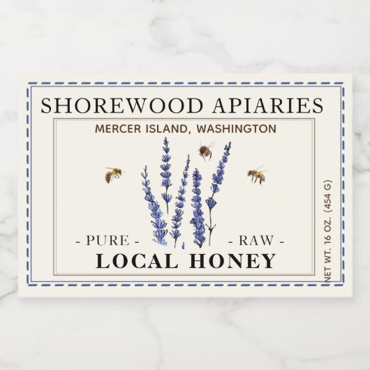 ラベンダーフラワーハニー3 x 2バチ縁どド フードラベル (シングルラベル)