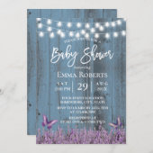 ラベンダーフラワーバタフライダスティブルーベビーシャワー 招待状 (正面/裏面)