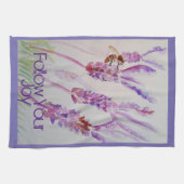 ラベンダーフラワーパープルウォーターカラービー後を追ジョイー キッチンタオル (横)
