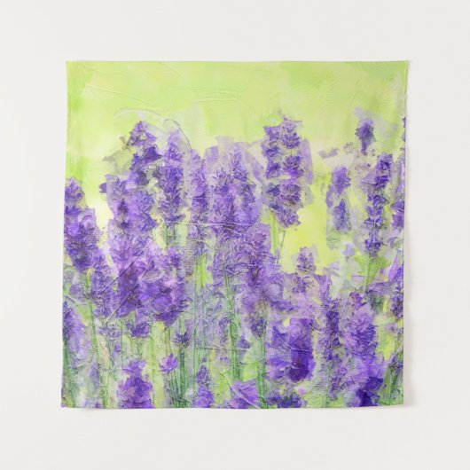 ラベンダーフラワーパープルウォーターカラーフローラ黄 タペストリー (正面)