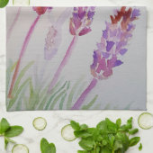 ラベンダーフラワーパープルウォーターカラー&ビー キッチンタオル (折り畳み)