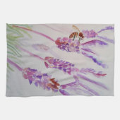 ラベンダーフラワーパープルウォーターカラー&ビー キッチンタオル (横)
