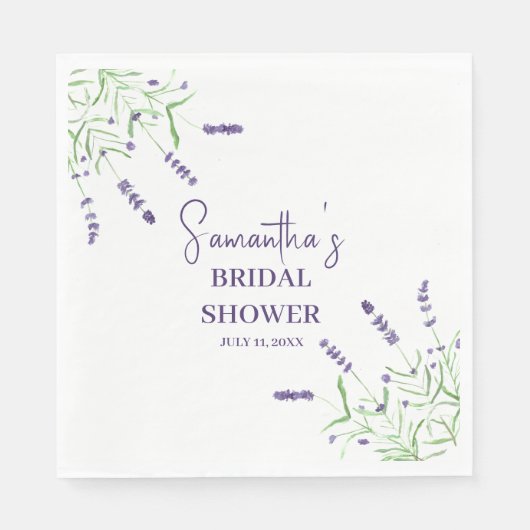ラベンダーフラワーパープルウォーターブライダルシャワー スタンダードランチョンナプキン (正面)