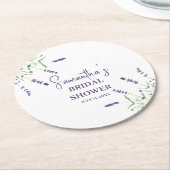 ラベンダーフラワーパープルウォーターブライダルシャワー ラウンドペーパーコースター (アングル)