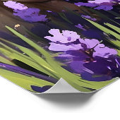 ラベンダーフラワーフィールドのクローズアップ絵画ライオン ポスター (角)