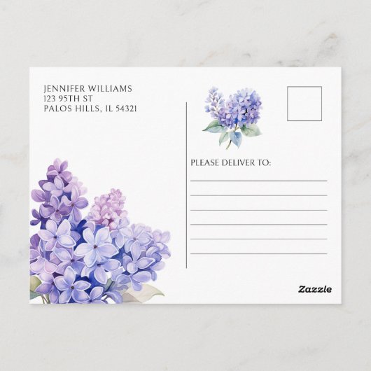 ラベンダーフラワーブライダルシャワーはがき招待状 ポストカード (裏面)