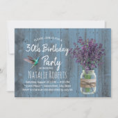 ラベンダーフラワー&ハミングバードダスティーブルー誕生日 招待状 (正面)