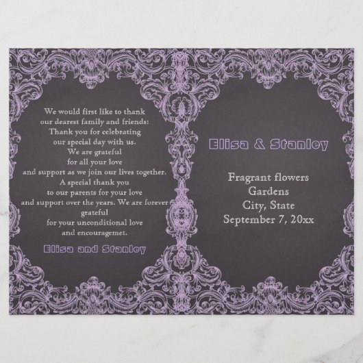 ラベンダーフレーム、黒板折りウェディングプログラム (正面)