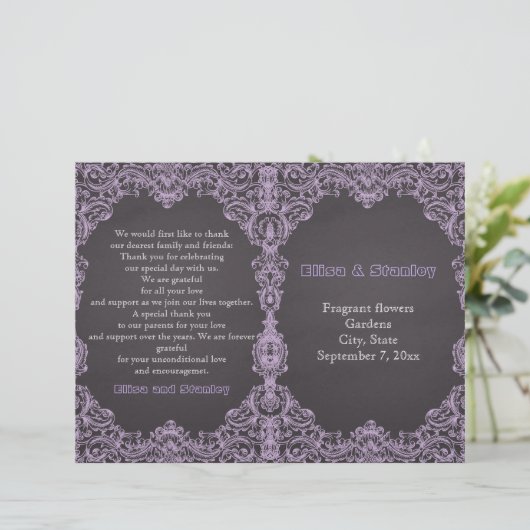 ラベンダーフレーム、黒板折りウェディングプログラム (スタンド正面)