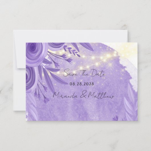 ラベンダーフローラの光の文字列Dateカードを保存 サンキューカード (正面)