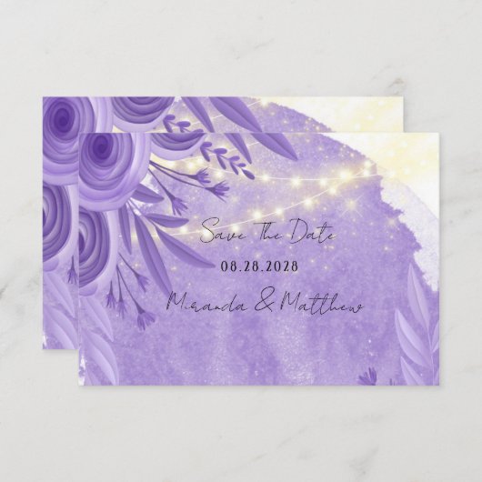 ラベンダーフローラの光の文字列Dateカードを保存 サンキューカード (正面/裏面)