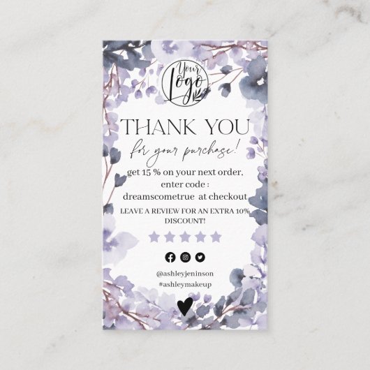 ラベンダーフローラの水の色の確認の感謝してい順序あなた 名刺 (正面)