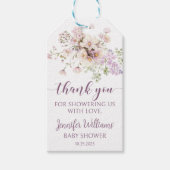 ラベンダーフローラの赤ちゃん女の子のシャワー感謝していユーラベル ギフトタグ (正面)