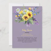 ラベンダーフローラひまわり一人用ベビーシャワー 招待状 (正面)