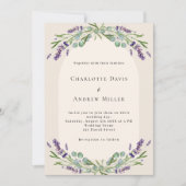 ラベンダーフローラアーチ写真ベージュ結婚ズ 招待状 (正面)