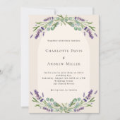 ラベンダーフローラアーチ写真ベージュ結婚ズ 招待状 (正面)